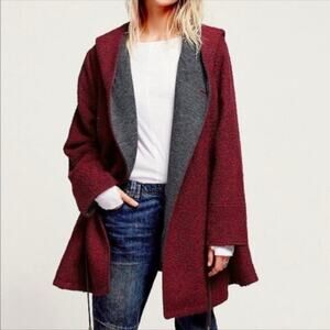 Free People Heavy Tweed Red Grey Coat Jacket